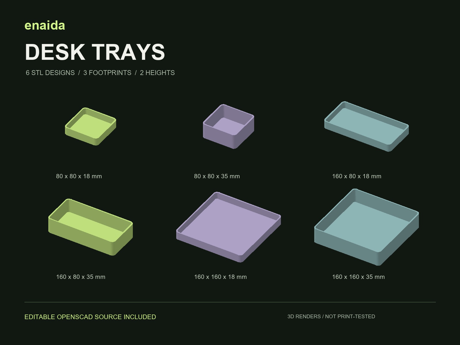 3D render of Desk Trays - 6-model pack
